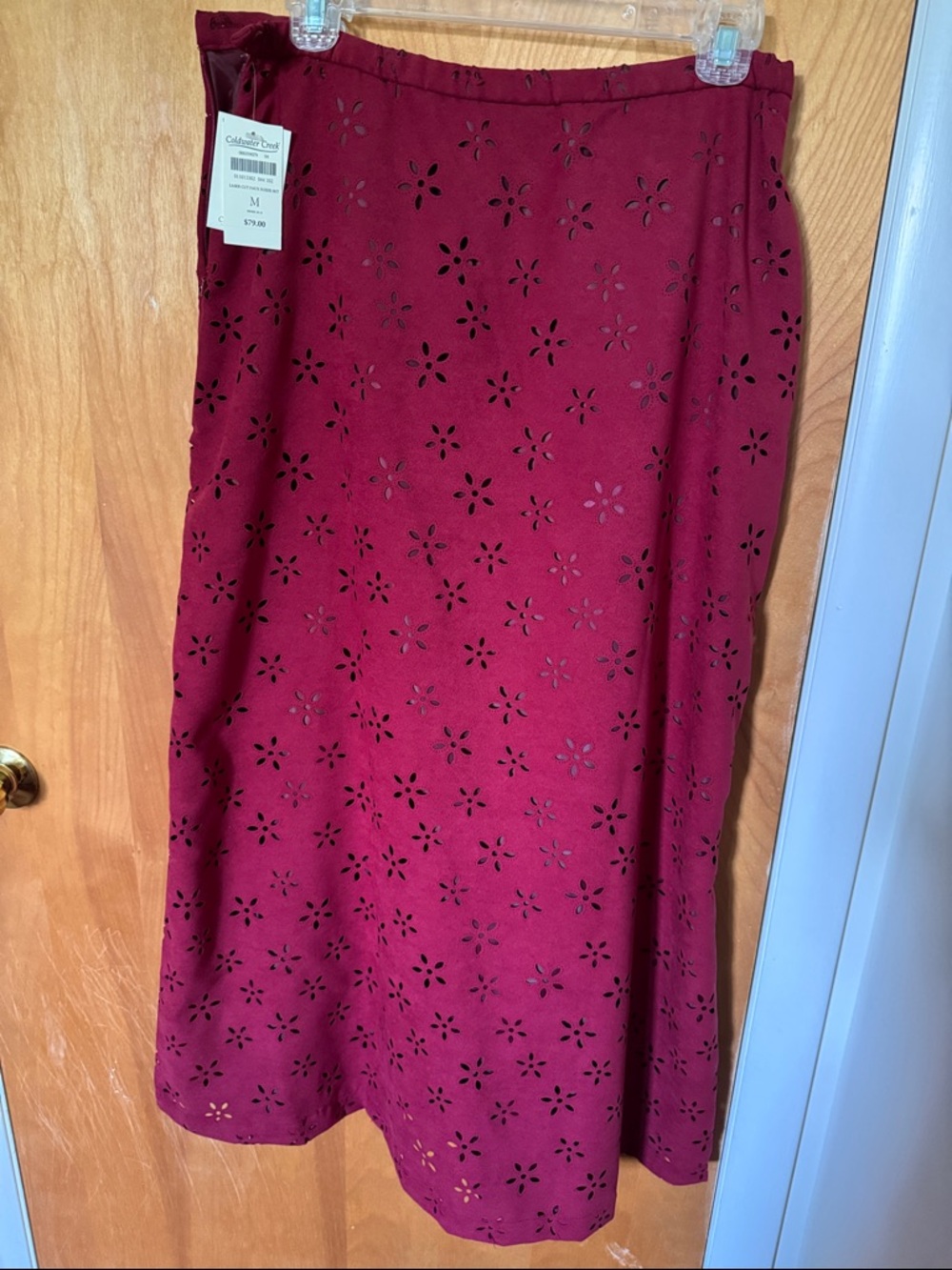 Coldwater Creek Burgundy Eyelet Midi Skirt